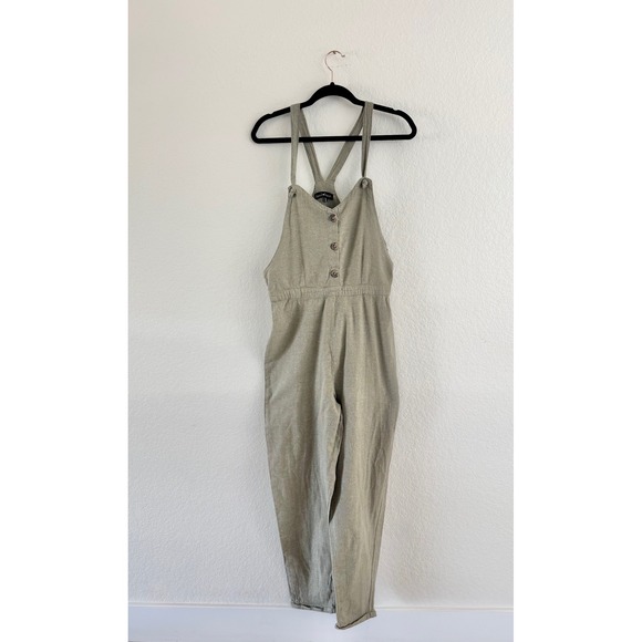 Derek Heart Pants - Derek Heart Jumpsuit Women Large Sage Green Linen Blend Button Front Overalls